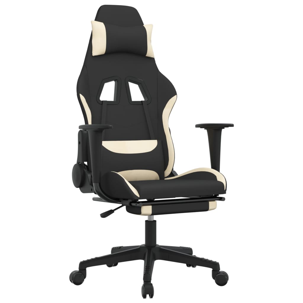 Sedia da Gaming con Poggiapiedi Nero e Crema in Tessuto 3143743