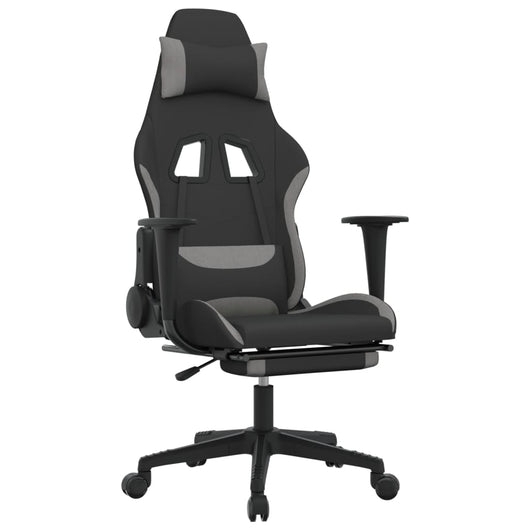 Sedia da Gaming con Poggiapiedi Nero e Grigio Chiaro in Tessuto 3143744