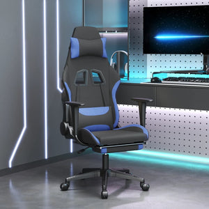 Sedia da Gaming con Poggiapiedi Nero e Blu in Tessuto 3143749