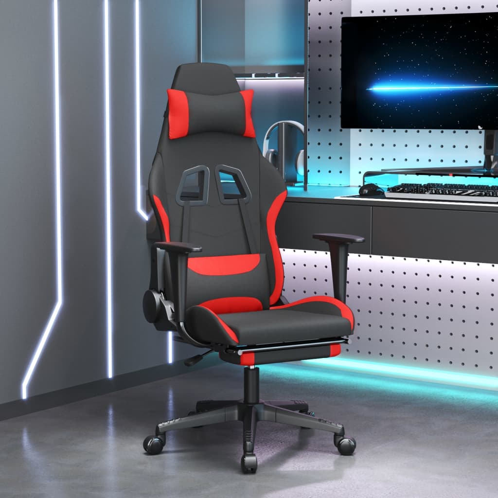 Sedia da Gaming con Poggiapiedi Rosso e Nero in Tessuto 3143751