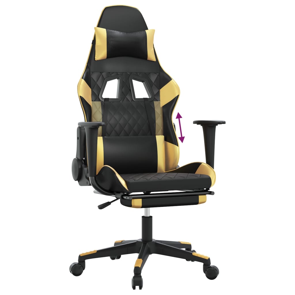 Sedia da Gaming con Poggiapiedi Nero e Oro in Similpelle cod mxl 68537