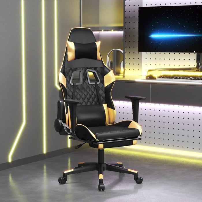 Sedia da Gaming con Poggiapiedi Nero e Oro in Similpelle cod mxl 68537