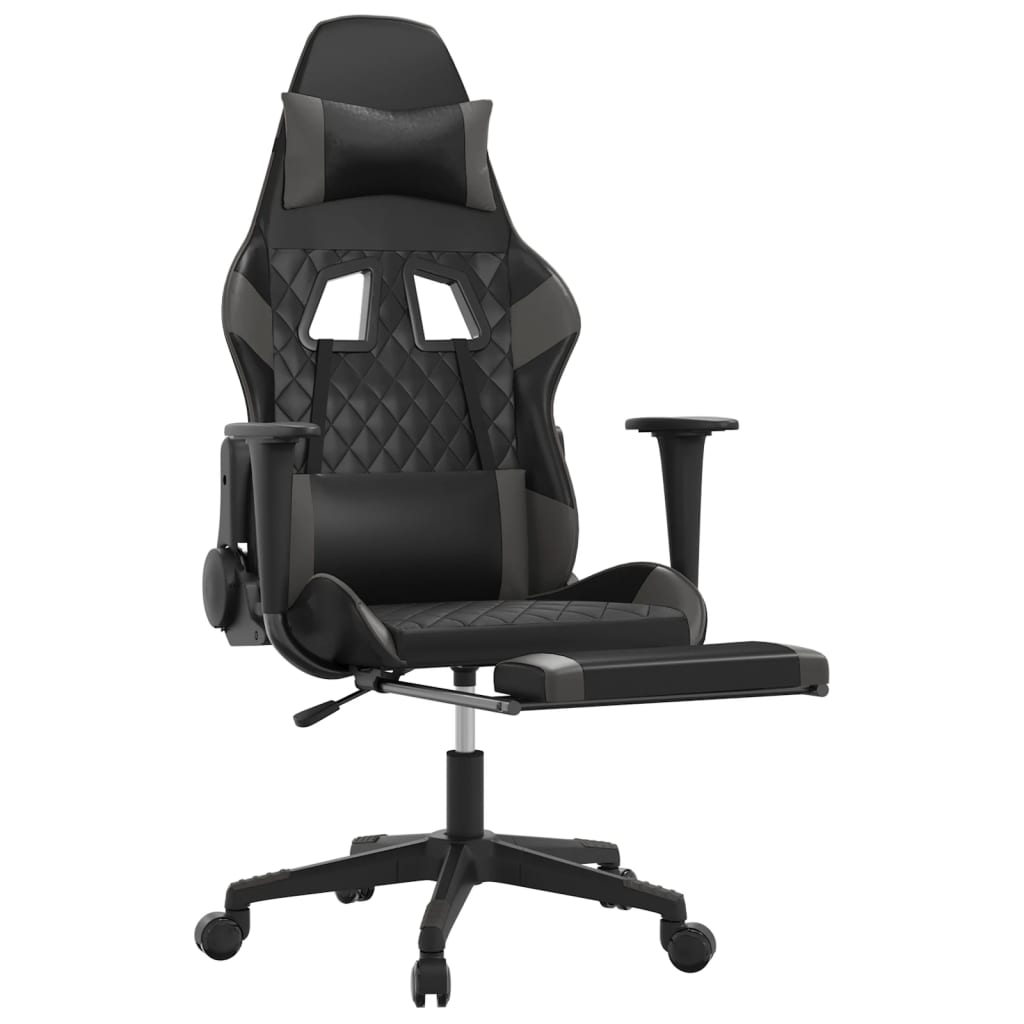 Sedia da Gaming con Poggiapiedi Nero e Grigio in Similpelle 3143768