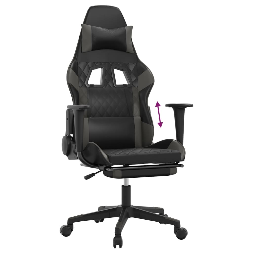 Sedia da Gaming con Poggiapiedi Nero e Grigio in Similpelle 3143768