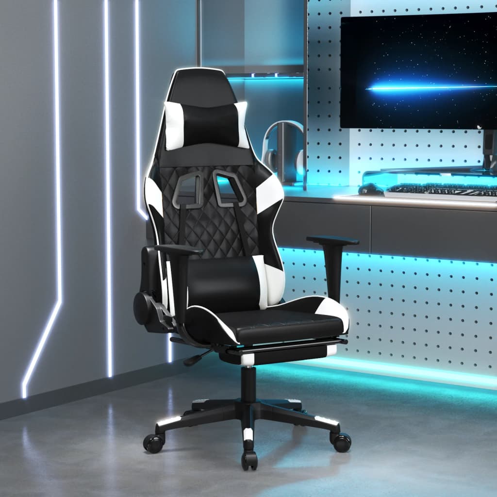 Sedia da Gaming con Poggiapiedi Nero e Bianco in Similpellecod mxl 75887