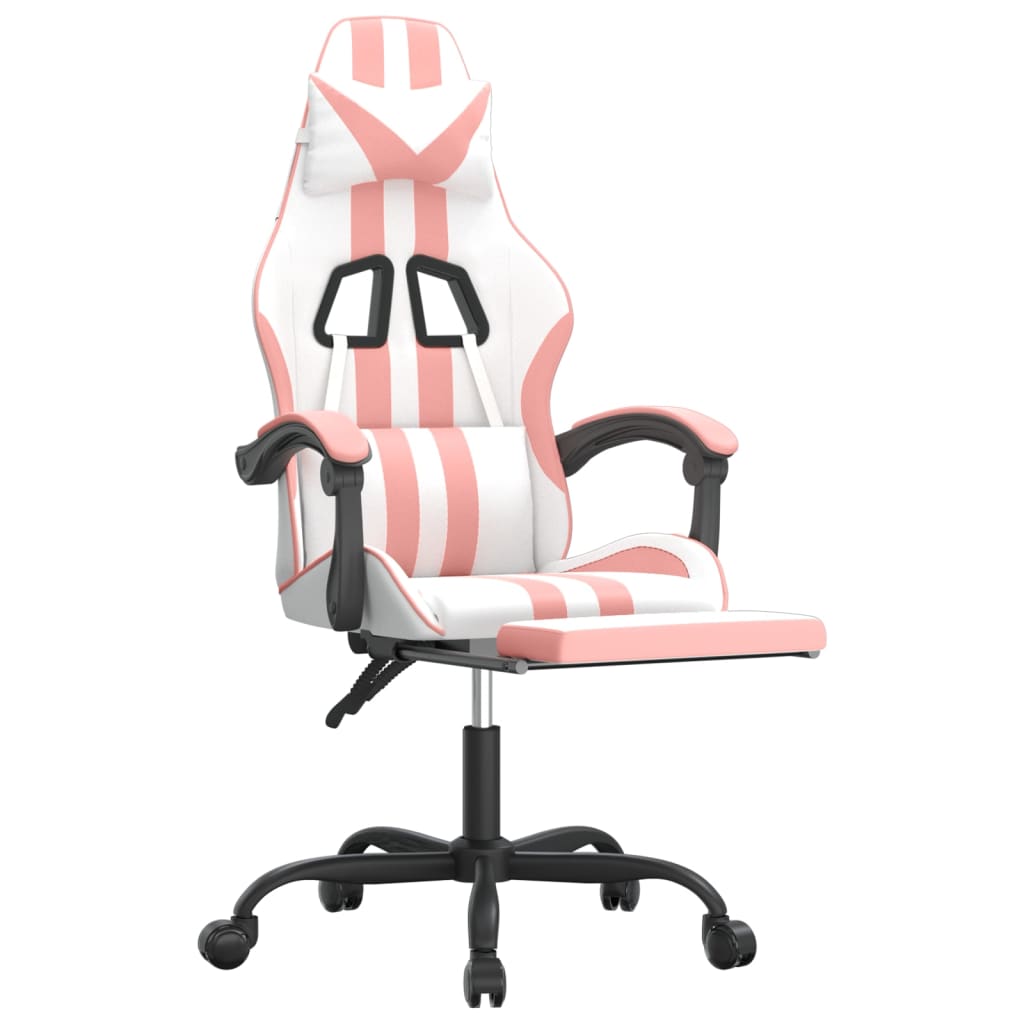 Sedia da Gaming con Poggiapiedi Bianco e Rosa in Similpelle 3143839