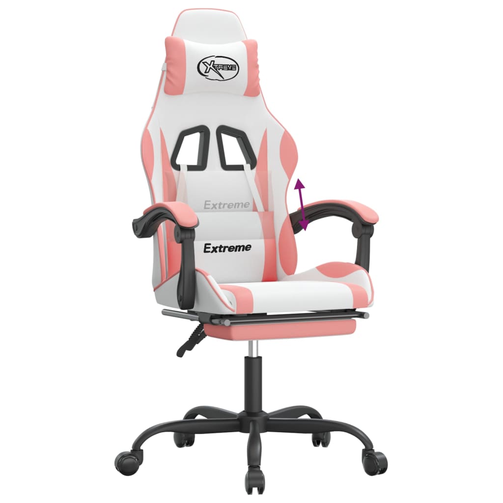 Sedia da Gaming con Poggiapiedi Bianco e Rosa in Similpelle 3143887