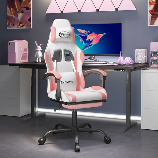 Sedia da Gaming con Poggiapiedi Bianco e Rosa in Similpelle 3143887