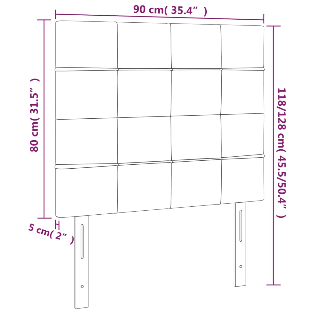 Testiera 2 pz Tortora 90x5x78/88 cm in Tessuto 3116318