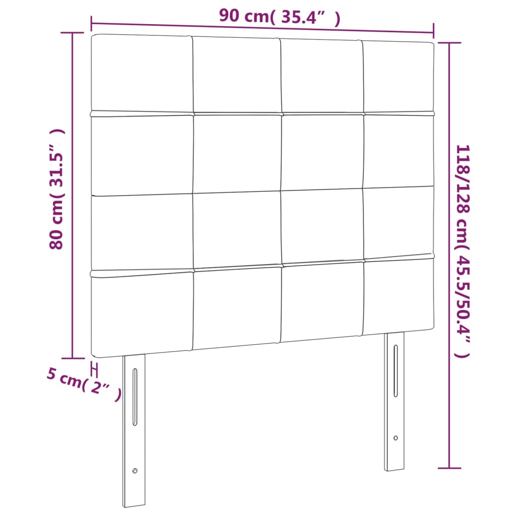 Testiera 2 pz Nera 90x5x78/88 cm in Velluto 3116370