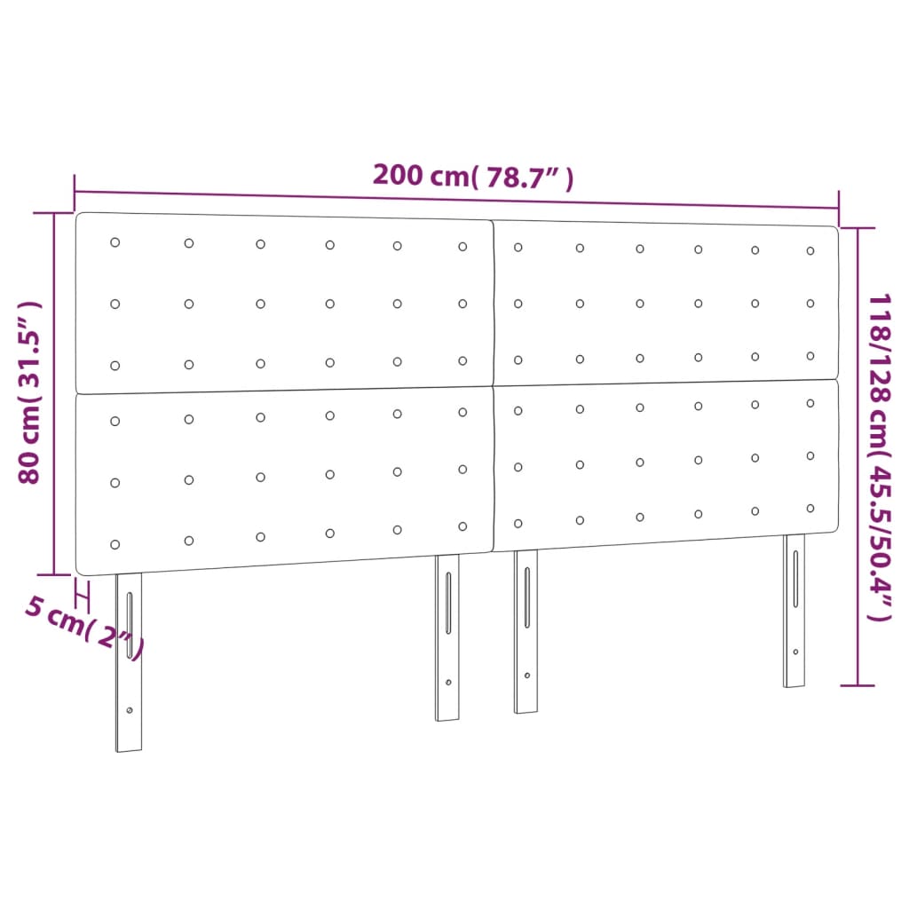 Testiere 4 pz Grigio Chiaro 100x5x78/88 cm in Velluto 3116832