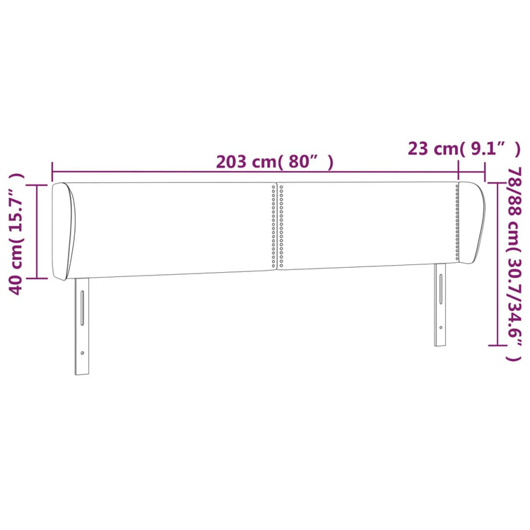 Testiera ad Orecchio Nera 203x23x78/88 cm in Tessuto cod mxl 48387