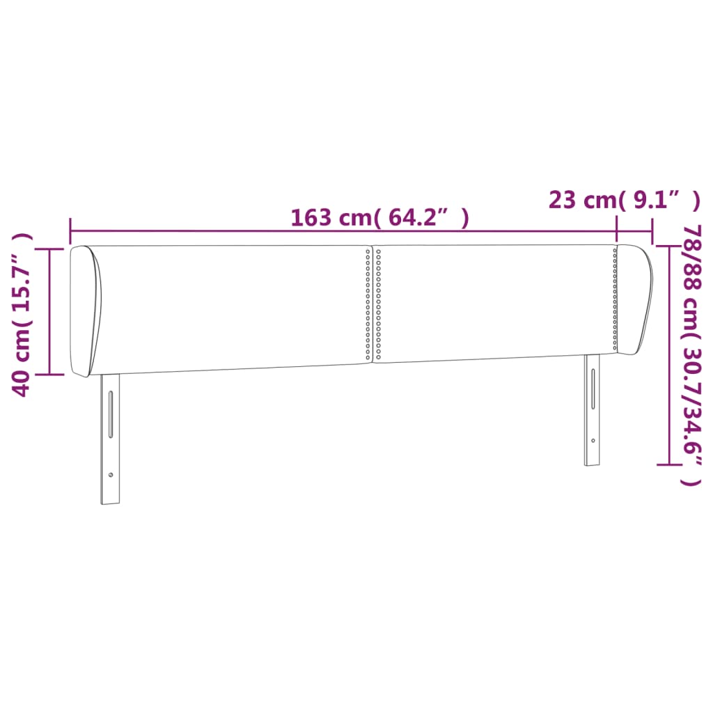 Testiera ad Orecchio Nera 163x23x78/88 cm in Velluto 3117060