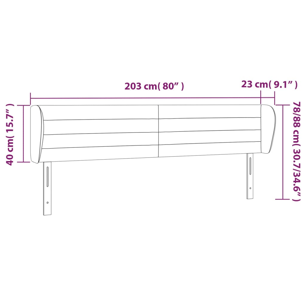 Testiera ad Orecchio Nera 203x23x78/88 cm in Velluto cod mxl 52357