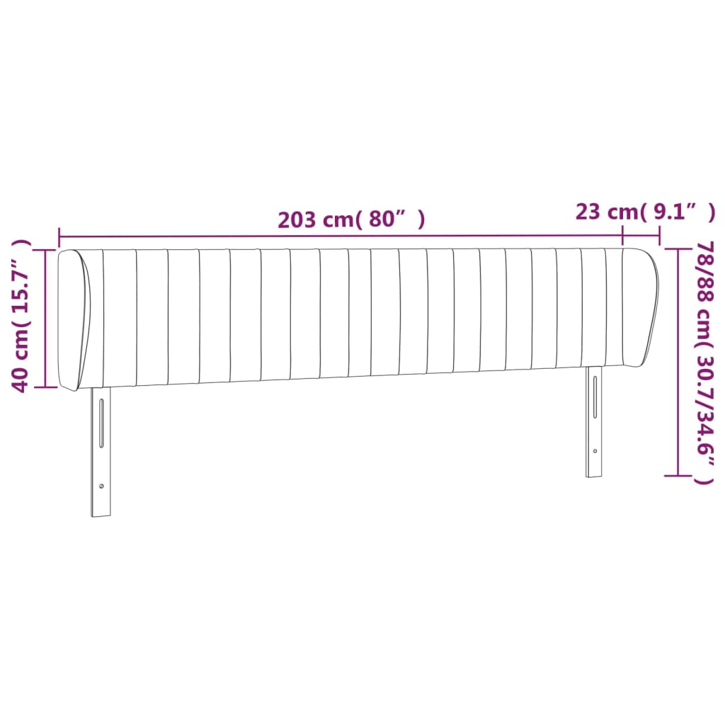 Testiera ad Orecchio Grigio Chiaro 203x23x78/88 cm in Velluto cod mxl 52713