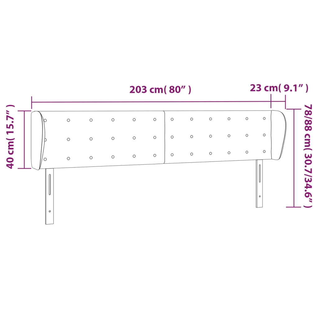 Testiera ad Orecchio Tortora 203x23x78/88 cm in Tessuto 3117604