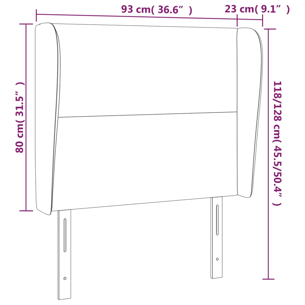 Testiera ad Orecchio Nera 93x23x118/128 cm in Velluto 3117714