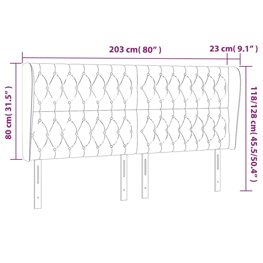 Testiera ad Orecchio Rosa 203x23x118/128 cm in Velluto 3118363