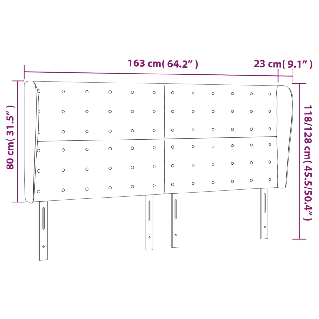 Testiera ad Orecchio Marrone Scuro 163x23x118/128 cm in Tessuto 3118399