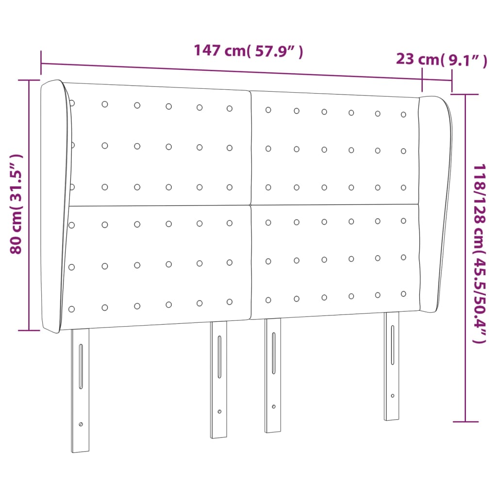 Testiera ad Orecchio Rosa 147x23x118/128 cm in Velluto 3118443