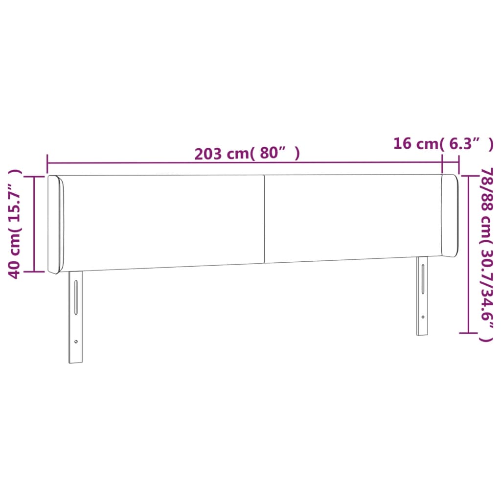 Testiera ad Orecchio Tortora 203x16x78/88 cm in Tessuto 3118514