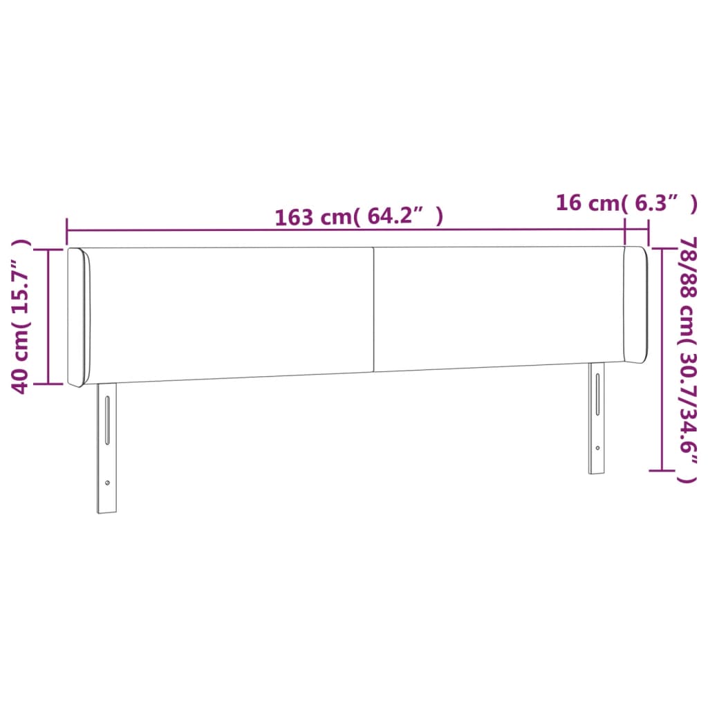 Testiera ad Orecchio Rosa 163x16x78/88 cm in Velluto 3118547