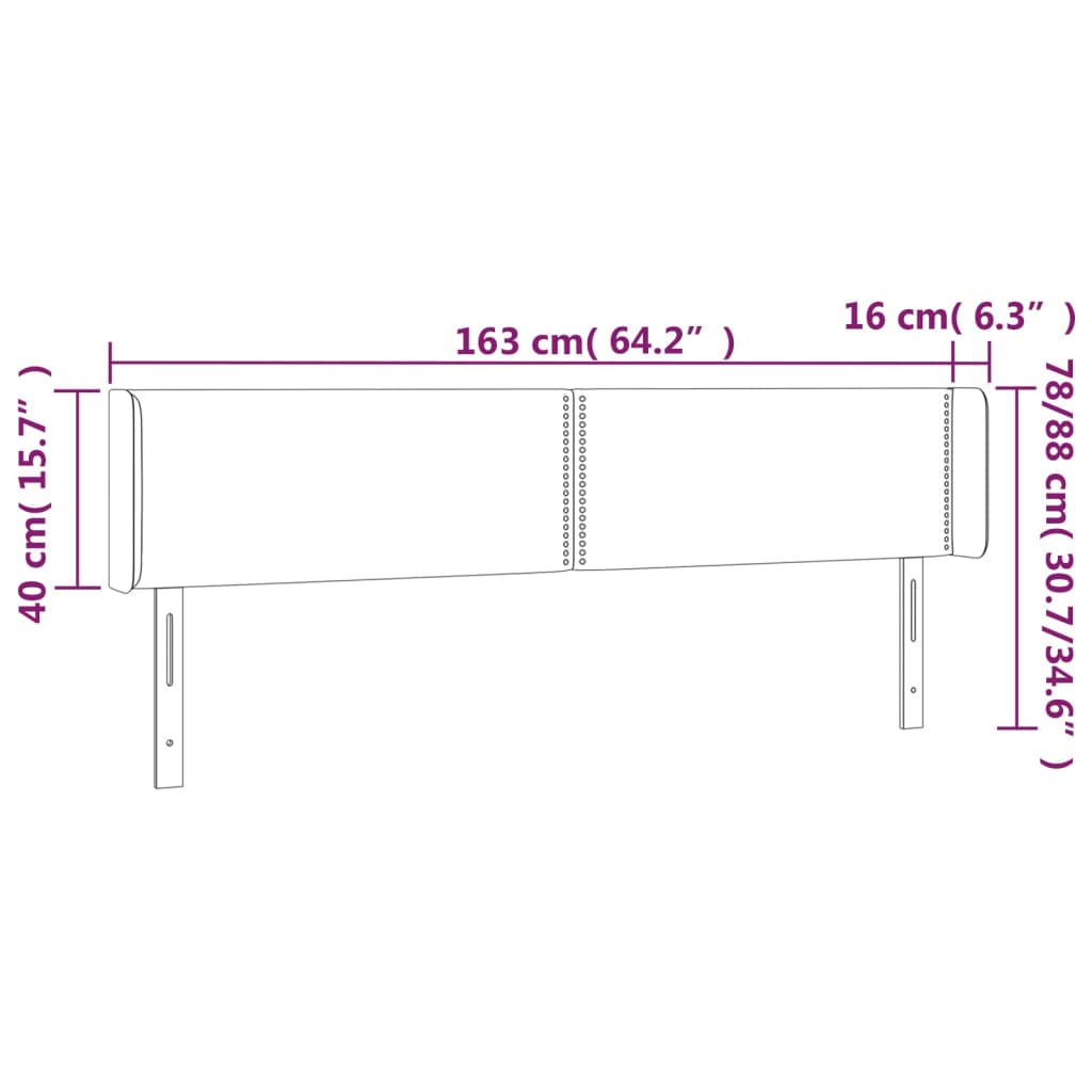 Testiera ad Orecchio Tortora 163x16x78/88 cm in Tessuto