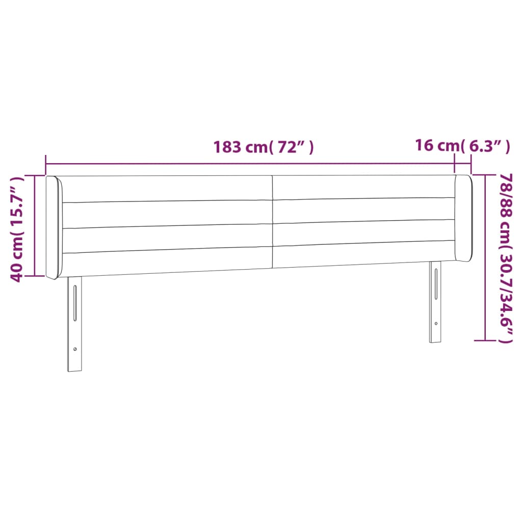 Testiera ad Orecchio Tortora 183x16x78/88 cm in Tessuto 3118926