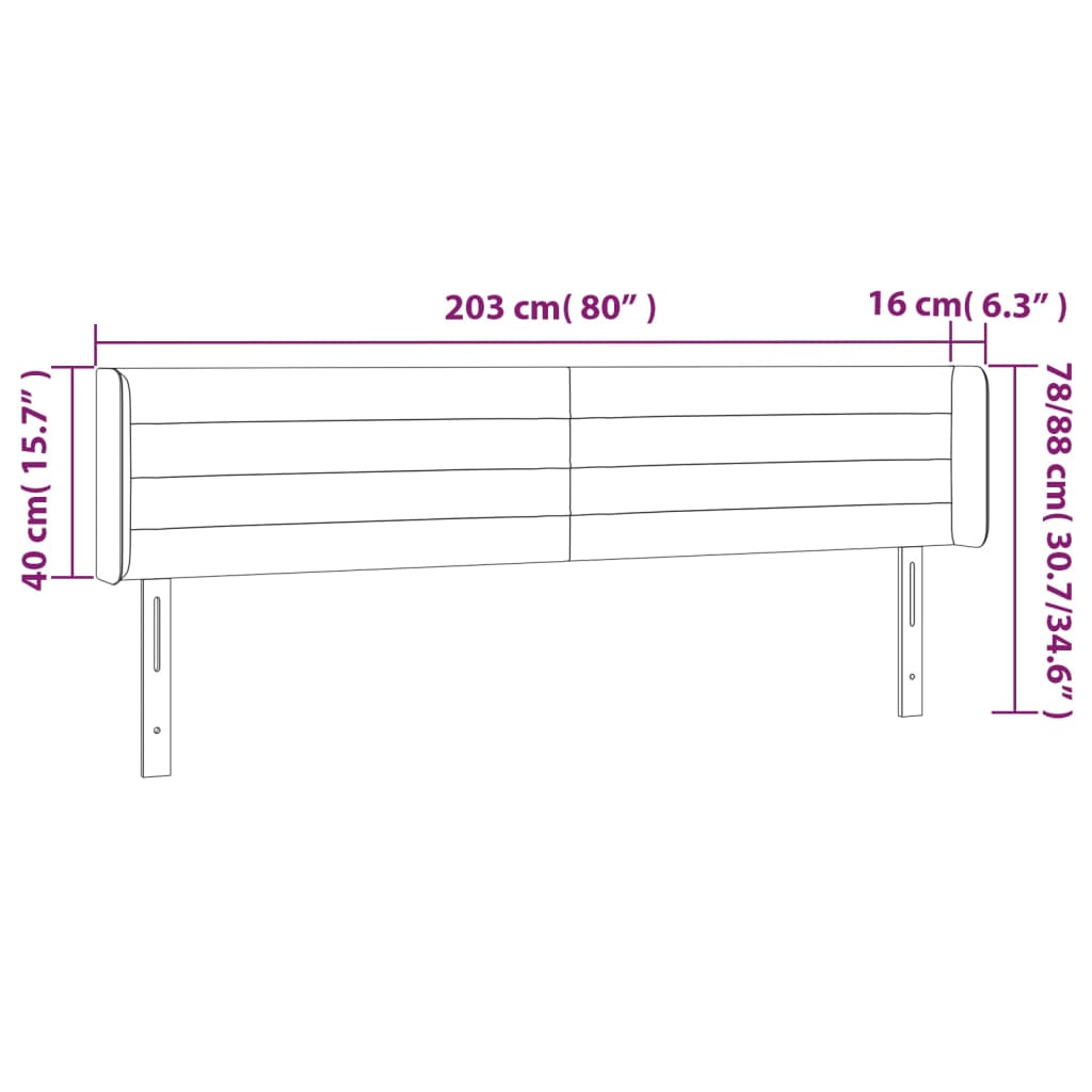 Testiera ad Orecchio Nera 203x16x78/88 cm in Tessuto 3118932