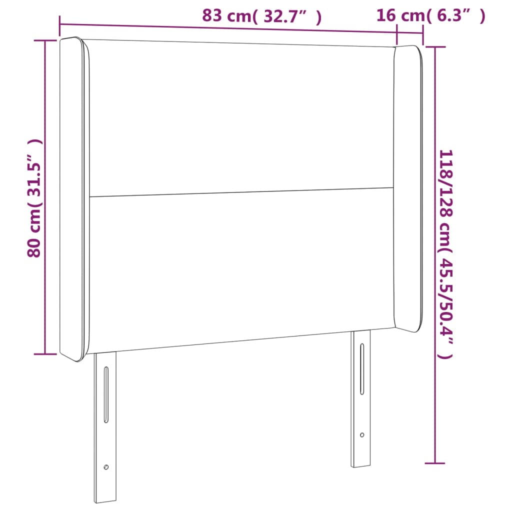 Testiera ad Orecchio Nera 83x16x118/128 cm in Tessuto 3119276