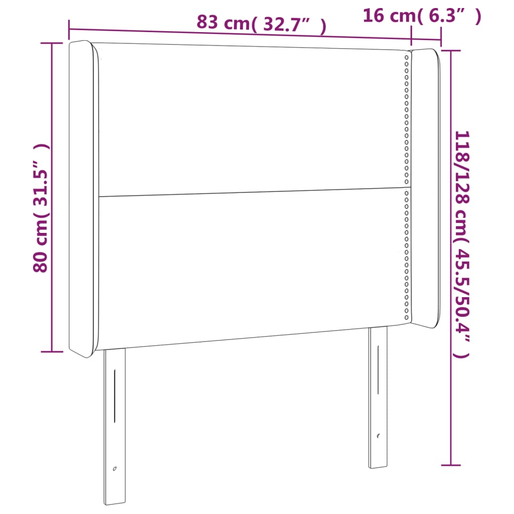 Testiera ad Orecchio Nera 83x16x118/128 cm in Tessuto