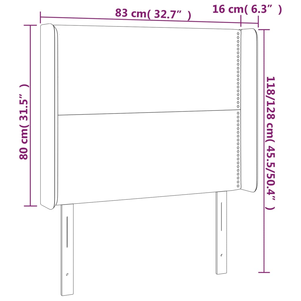 Testiera ad Orecchio Nera 83x16x118/128 cm in Velluto cod mxl 46966