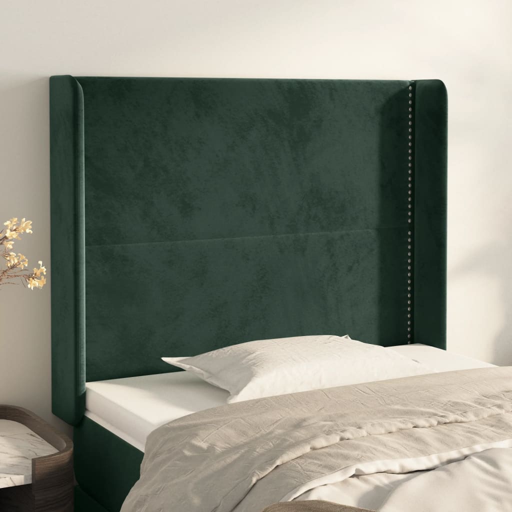 Testiera ad Orecchio Verde Scuro 83x16x118/128 cm in Velluto 3119473