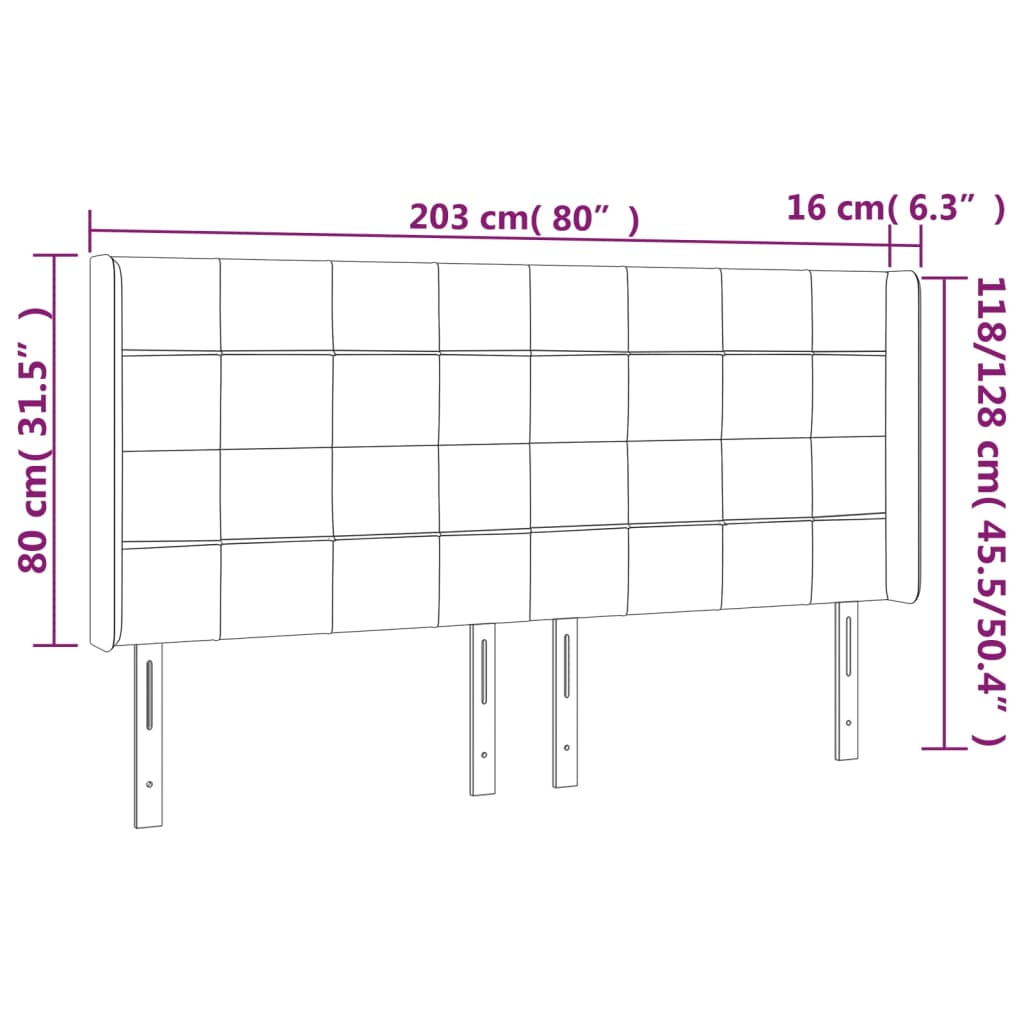 Testiera ad Orecchio Rosa 203x16x118/128 cm in Velluto 3119651