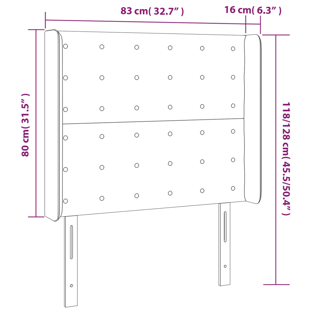 Testiera ad Orecchio Nera 83x16x118/128 cm in Similpelle