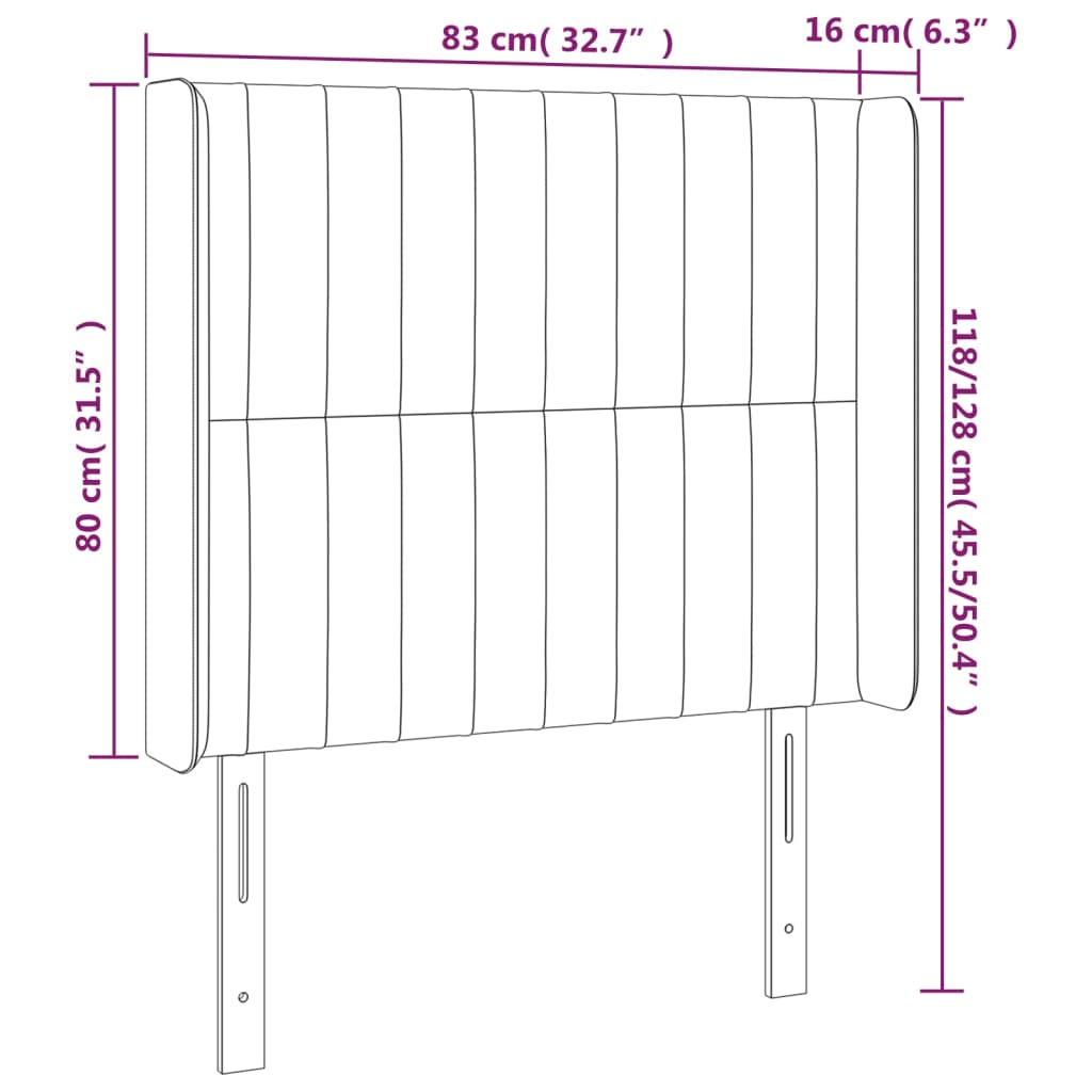 Testiera ad Orecchio Nera 83x16x118/128 cm in Tessuto 3119794