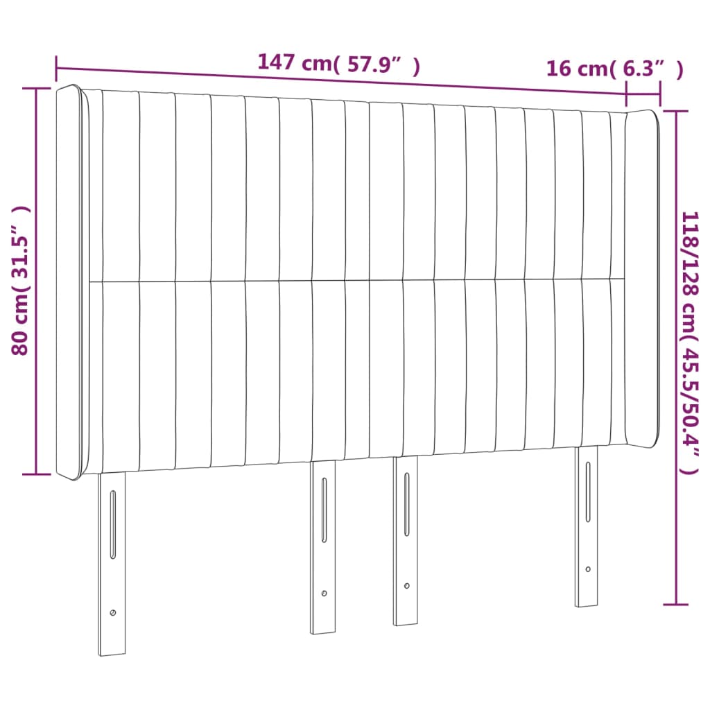 Testiera ad Orecchio MarroneScuro147x16x118/128cm inTessuto 3119819