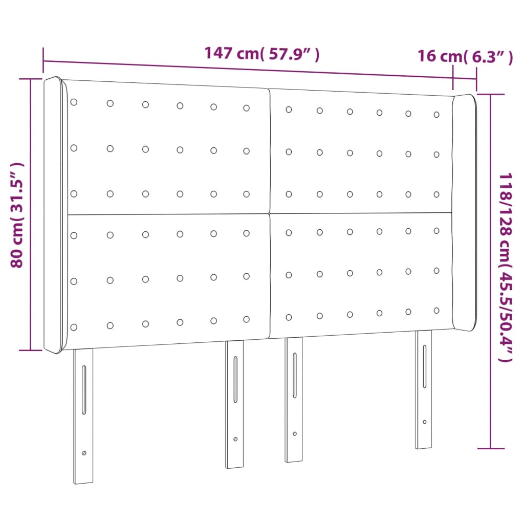 Testiera ad Orecchio Nera 147x16x118/128 cm in Tessuto 3120014