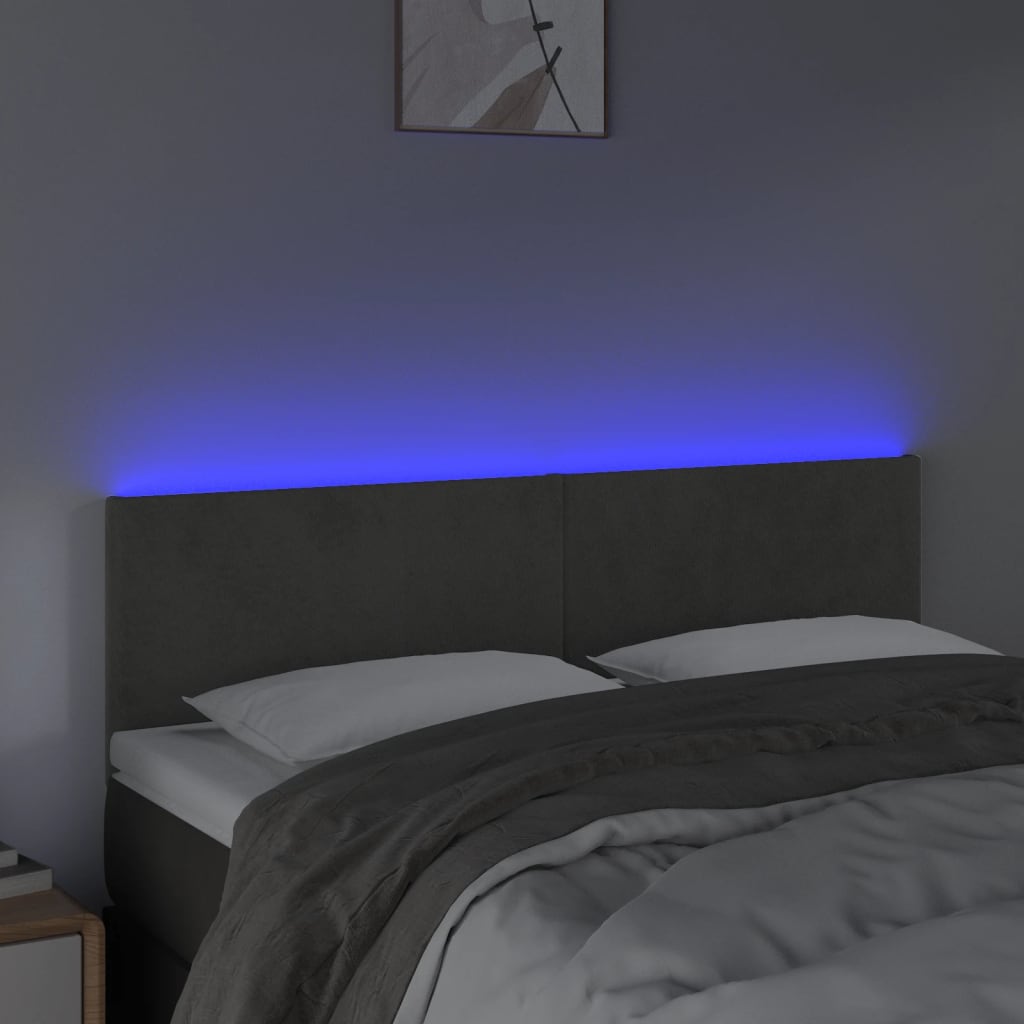 Testiera a LED Grigio Scuro 144x5x78/88 cm in Velluto cod mxl 48658