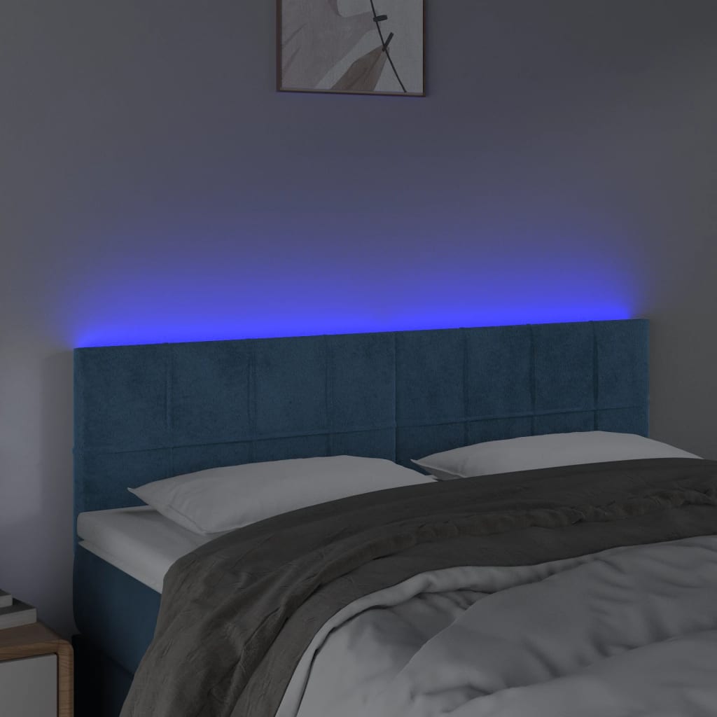 Testiera a LED Blu Scuro 144x5x78/88 cm in Velluto 3121664