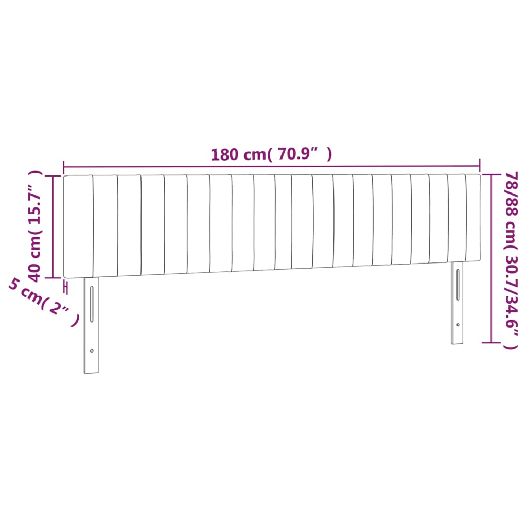 Testiera a LED Nera 180x5x78/88 cm in Velluto 3121912