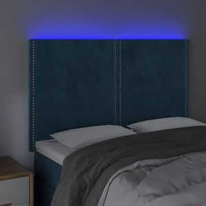 Testiera a LED Blu Scuro 144x5x118/128 cm in Velluto 3122336