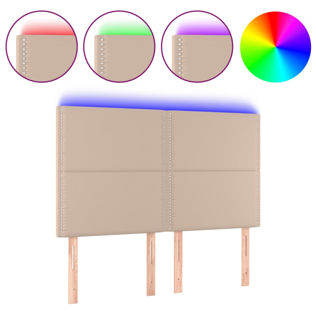 Testiera a LED cappuccino 144x5x118/128 cm in Similpelle 3122379