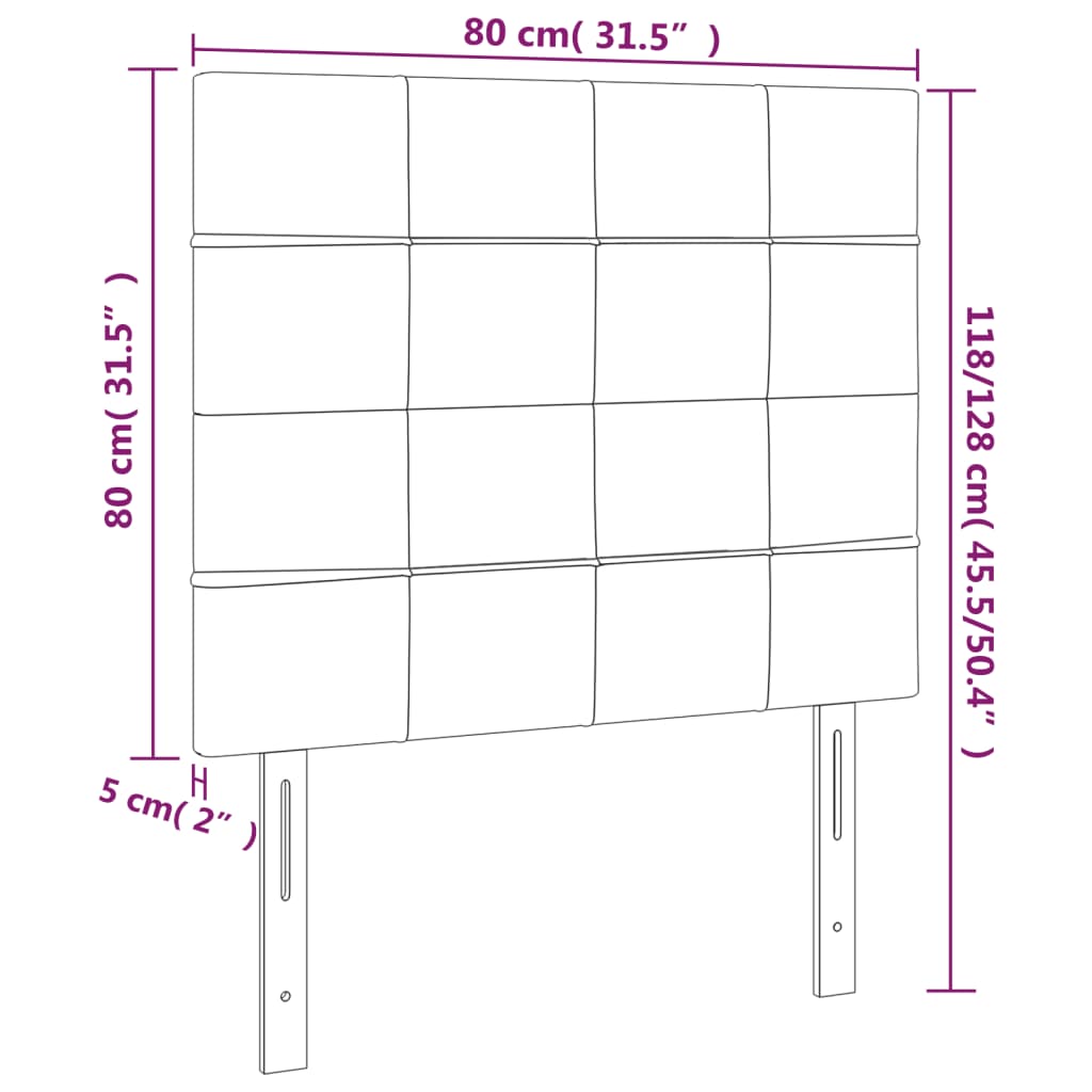 Testiera a LED Nera 80x5x118/128 cm in Velluto 3122456