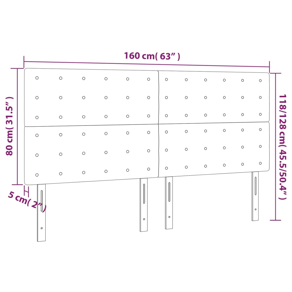 Testiera a LED Nera 160x5x118/128 cm in Similpelle 3122520