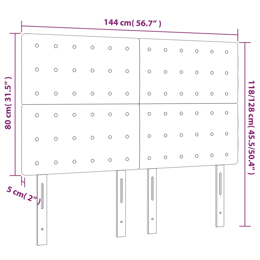 Testiera a LED Nera 144x5x118/128 cm in Tessuto 3122858