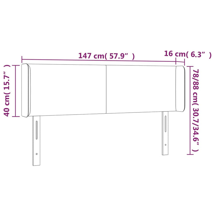 Testiera a LED Tortora 147x16x78/88 cm in Tessuto 3122958