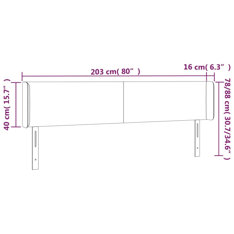 Testiera a LED Nera 203x16x78/88 cm in Tessuto cod mxl 47124