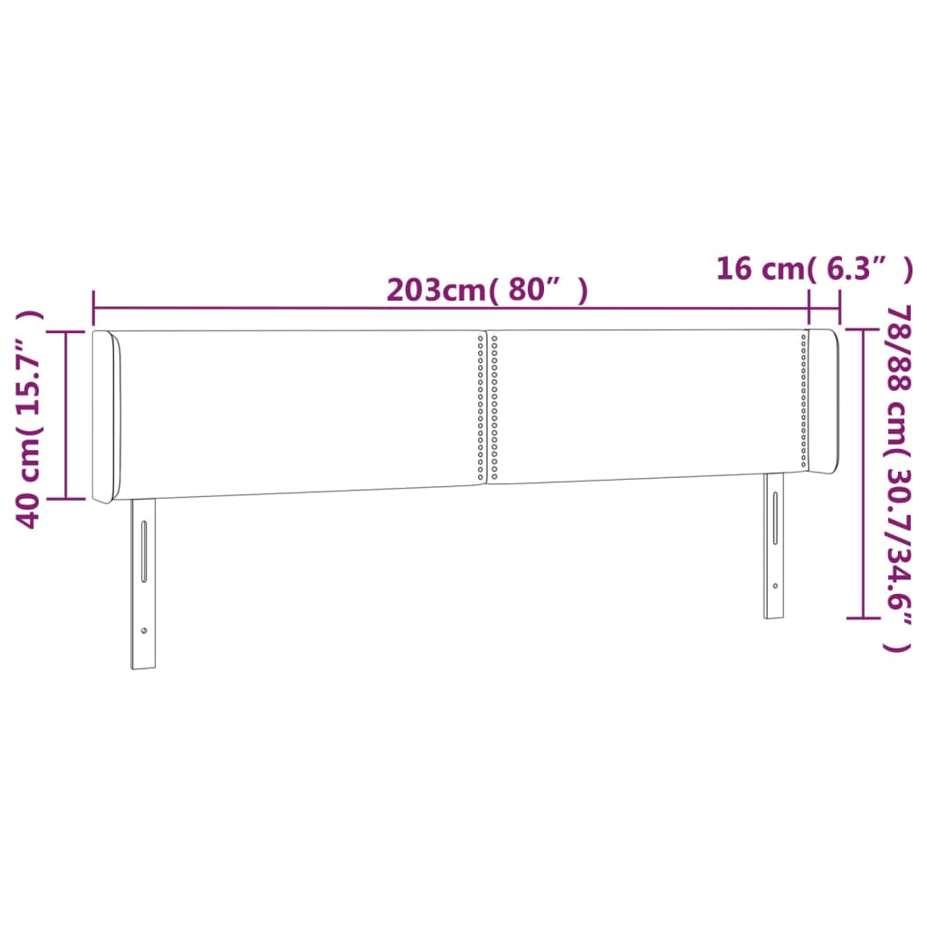 Testiera a LED Tortora 203x16x78/88 cm in Tessuto 3123122