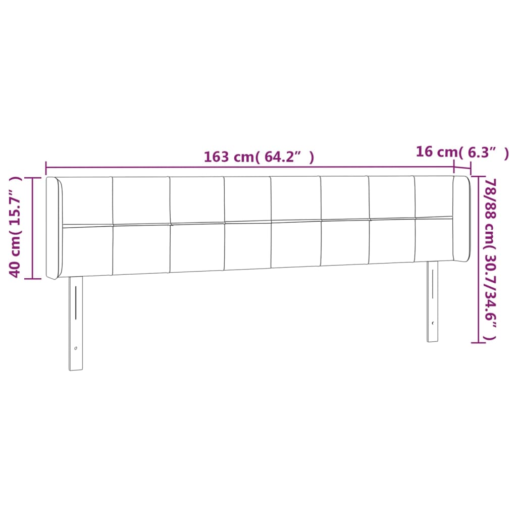 Testiera a LED Nera 163x16x78/88 cm in Tessuto 3123244